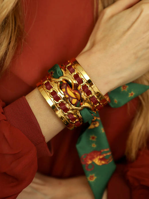 订购8周到｜AN-NEE-Décembre Bordeaux-星象图腾 4cm 丝巾手镯［法国设计师］ 商品图1