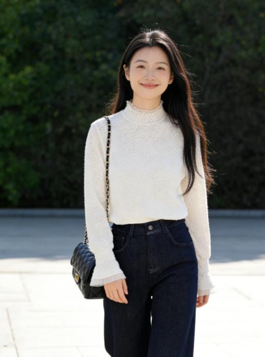 臣禾	【花影毛衫】绵羊毛+桑蚕丝 半高领花边针织衫	9261090196 商品图1