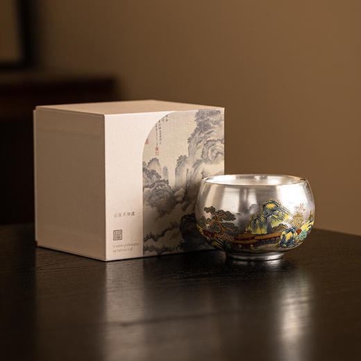 主人杯999纯银茶杯鎏银罗汉杯·千里江山 商品图4