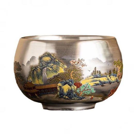 主人杯999纯银茶杯鎏银罗汉杯·千里江山 商品图5
