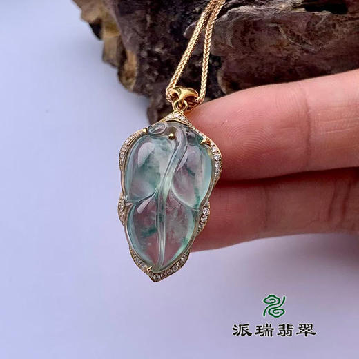 派瑞翡翠 18k金翡翠吊坠 冰种 飘花 商品图3