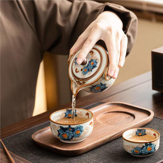 咏幻金万花汝窑快客杯旅行茶具套装陶瓷一壶二杯 商品图1