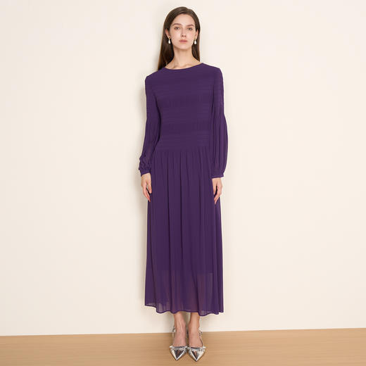 EITIE爱特爱秋季新款气质压褶飘舒适显瘦黑色连衣裙7907606 商品图7