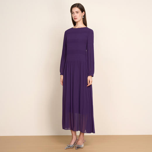 EITIE爱特爱秋季新款气质压褶飘舒适显瘦黑色连衣裙7907606 商品图8