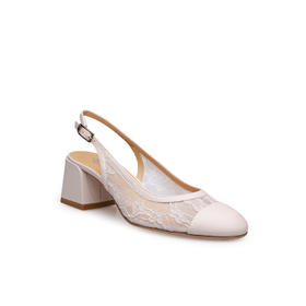 豪麟名鞋进口迪嘉女鞋半凉鞋织物+羊皮革S26384杏色