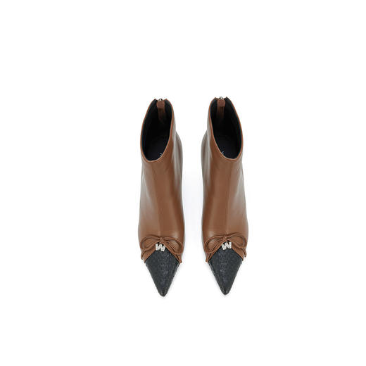 Westory冬季尖头高跟短靴小香风蛇皮拼接时装靴通勤百搭短靴W23DS83191 商品图4