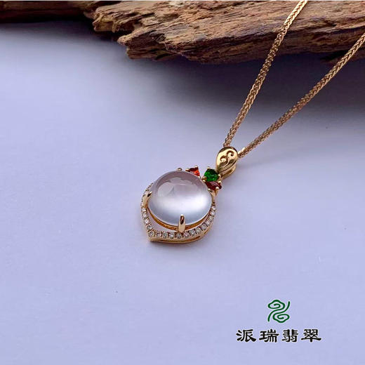 派瑞翡翠 18k金翡翠吊坠 冰种 无色 商品图2