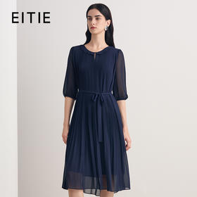 EITIE爱特爱2026夏季新款法式优雅褶皱网纱系带收腰连衣裙8607356