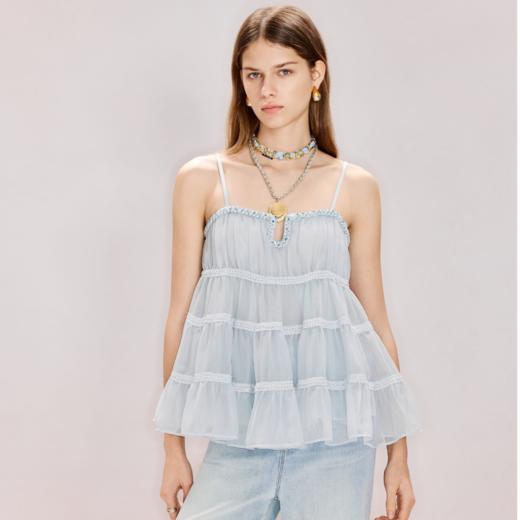 玛克门店发货：年春季新款华丽浪漫感吊带上衣伞摆a字娃娃上衣甜美(货号:MF80TP011) 商品图2