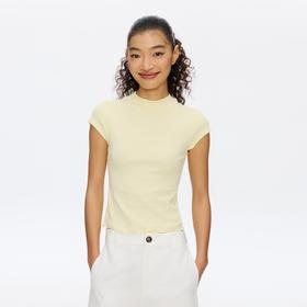 Oneup强捻小高领小飞袖T恤