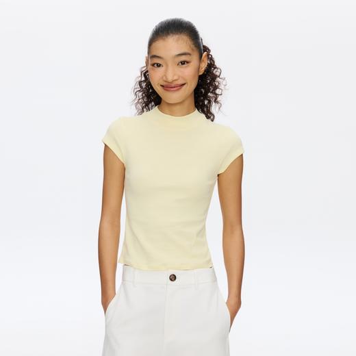 Oneup强捻小高领小飞袖T恤 商品图0