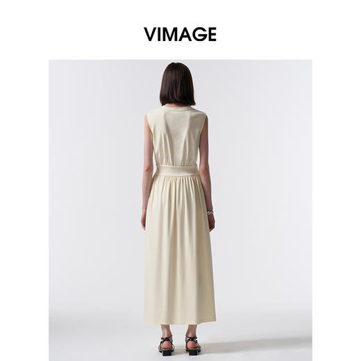 VIMAGE纬漫纪度假风棉质温柔收腰显瘦黄油色连衣裙2026夏季新款V2507209 商品图4