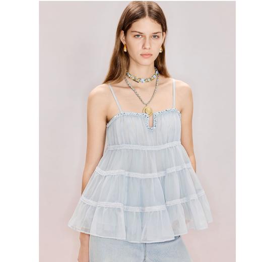 玛克门店发货：年春季新款华丽浪漫感吊带上衣伞摆a字娃娃上衣甜美(货号:MF80TP011) 商品图0