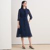 EITIE爱特爱2026夏季新款法式优雅褶皱网纱深蓝色收腰连衣裙8607308 商品缩略图1