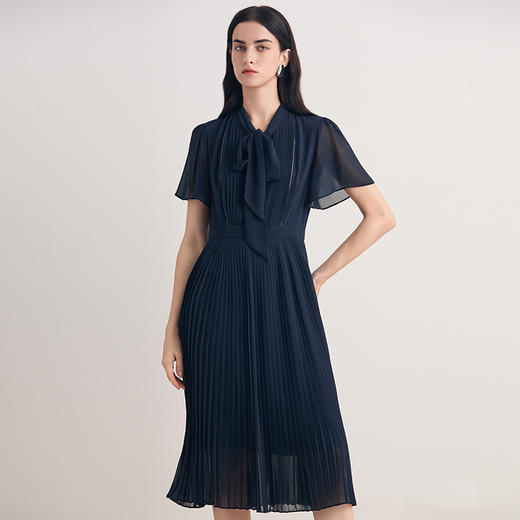 EITIE爱特爱2026夏季新款飘带优雅收腰显瘦网纱拼接连衣裙8607309 商品图3