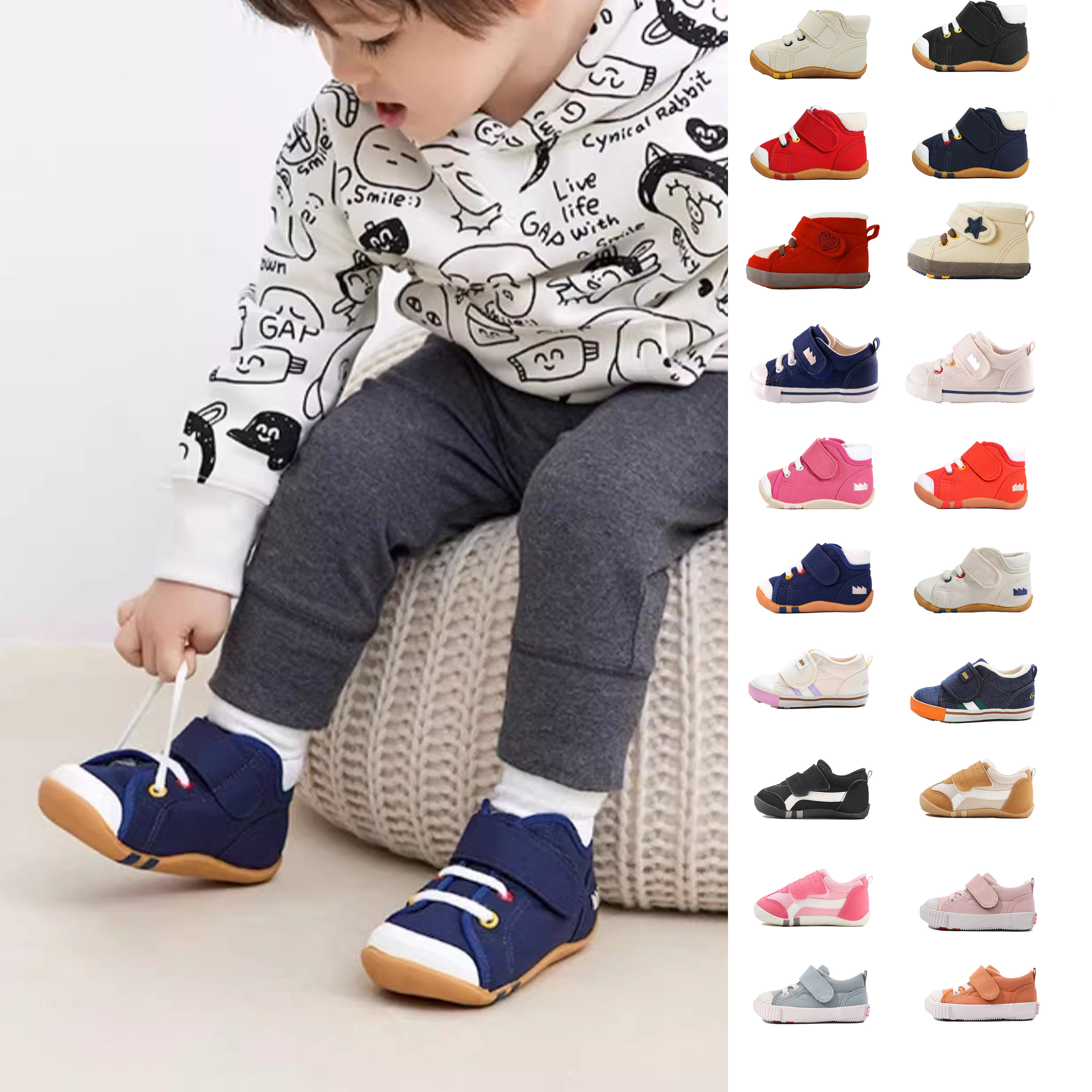 月星moonstar 秋冬新款加绒儿童学步鞋日本宝宝高脚背学步鞋