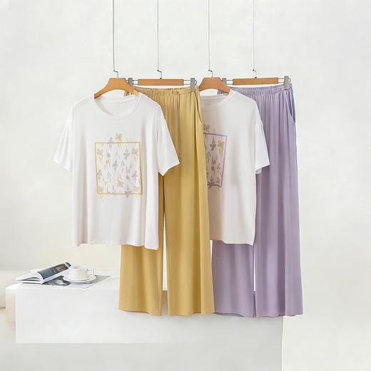 LS竹纤维女士时尚清新半袖八分裤休闲套2711 商品图0