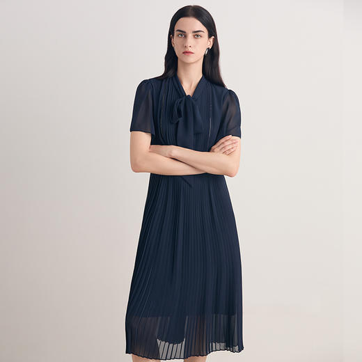 EITIE爱特爱2026夏季新款飘带优雅收腰显瘦网纱拼接连衣裙8607309 商品图4