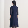 EITIE爱特爱2026夏季新款法式优雅褶皱网纱深蓝色收腰连衣裙8607308 商品缩略图4