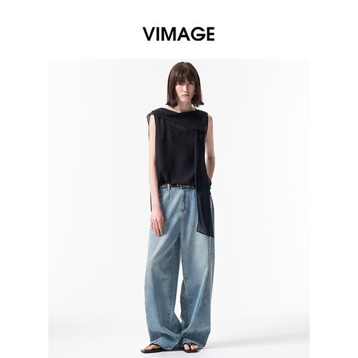 VIMAGE纬漫纪小众设计透气舒适黑色显瘦宽松无袖上衣2026夏季款V2513218 商品图0