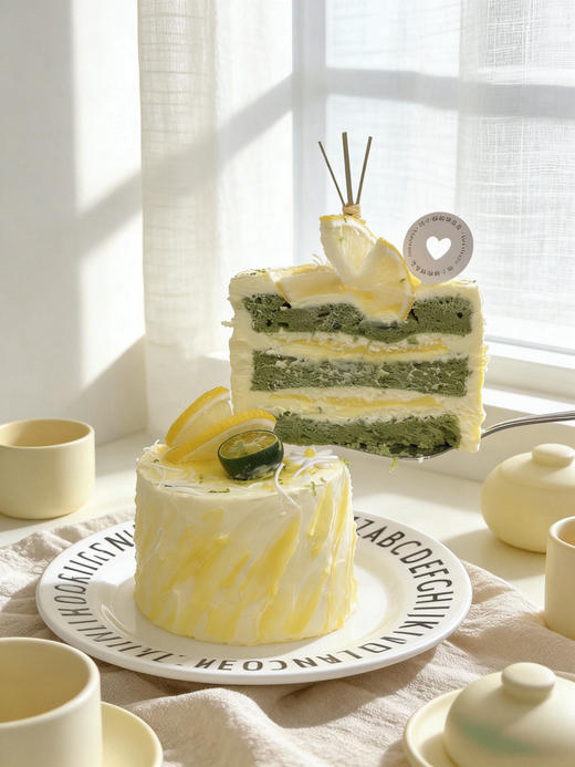 柠檬凝乳抹茶调味奶油蛋糕，酸大于甜，清爽解腻 商品图0