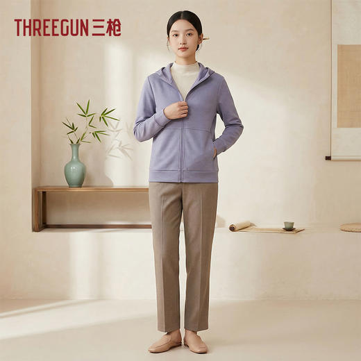 Threegun三枪 【空气棉】长袖连帽开襟女衫-82356A011 商品图0