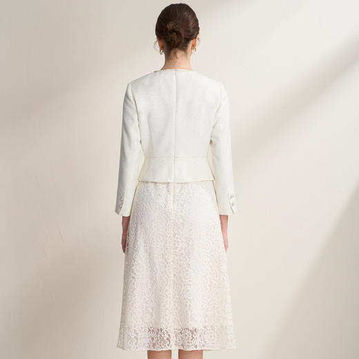 EITIE爱特爱精致钩花蕾丝拼接小香风假两件白色连衣裙2026春新款A2607127 商品图4