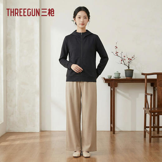 Threegun三枪 【空气棉】长袖连帽开襟女衫-82356A011 商品图2