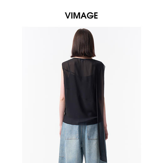 VIMAGE纬漫纪小众设计透气舒适黑色显瘦宽松无袖上衣2026夏季款V2513218 商品图4