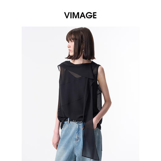 VIMAGE纬漫纪小众设计透气舒适黑色显瘦宽松无袖上衣2026夏季款V2513218 商品图5