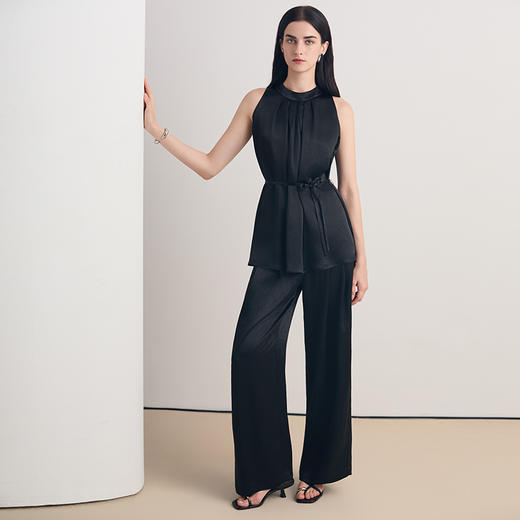 EITIE爱特爱优雅精致缎面百搭系带收腰显瘦无袖上衣2026夏新款8613303 商品图1