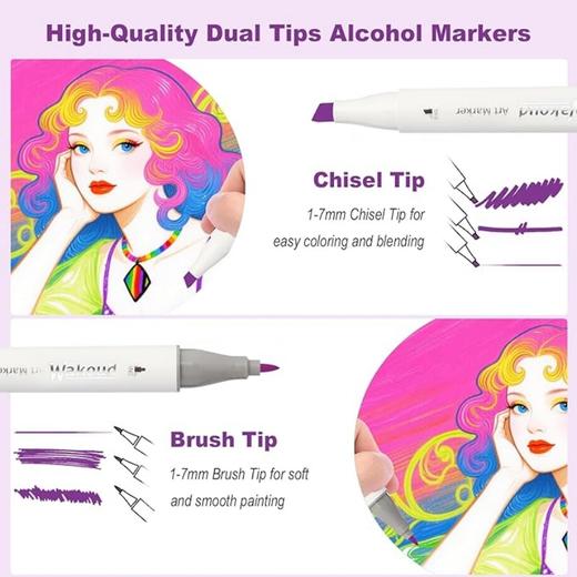 【超高品质】美国高端品牌 Wakoud 60色双头艺术马克笔 带便携盒 绘画/着色 书籍绘画 卡片制作  2026年新款 商品图1