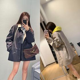 MIU  PANAMA棉 双面穿连帽茧型短风衣