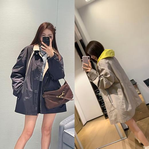 MIU  PANAMA棉 双面穿连帽茧型短风衣 商品图0