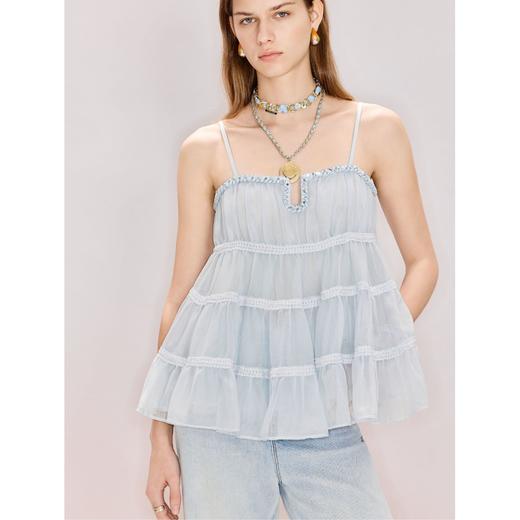 玛克门店发货：年春季新款华丽浪漫感吊带上衣伞摆a字娃娃上衣甜美(货号:MF80TP011) 商品图3