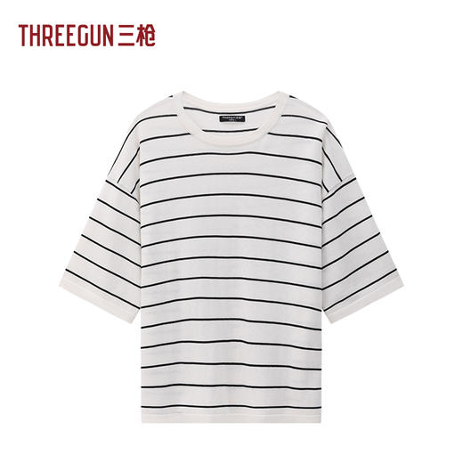 Threegun三枪 彩条莱赛尔圆领女衫-T20199A01 商品图0