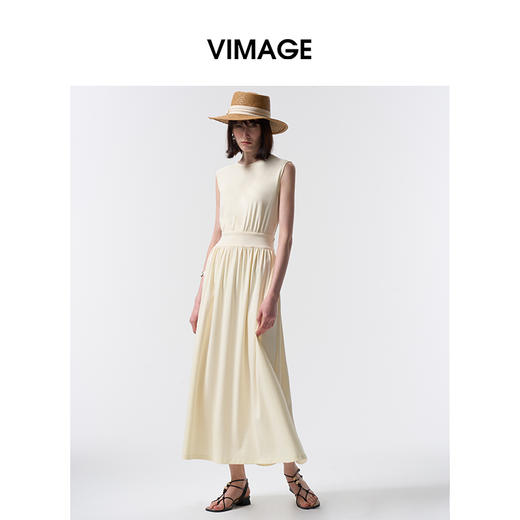VIMAGE纬漫纪度假风棉质温柔收腰显瘦黄油色连衣裙2026夏季新款V2507209 商品图5