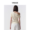VIMAGE纬漫纪设计感斜肩修身显瘦黄色短袖T恤上衣2026夏季新款V2502102 商品缩略图4