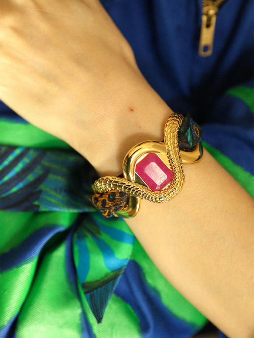 订购8周到｜AN-NEE-Caïman avec Agate rose-幻境霓彩 4cm 丝巾手镯［法国设计师］ 商品图1