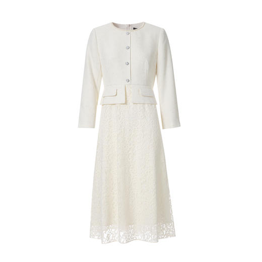 EITIE爱特爱精致钩花蕾丝拼接小香风假两件白色连衣裙2026春新款A2607127 商品图5