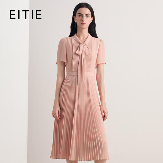 EITIE爱特爱2026夏季新款飘带优雅收腰显瘦网纱拼接连衣裙8607309 商品图1