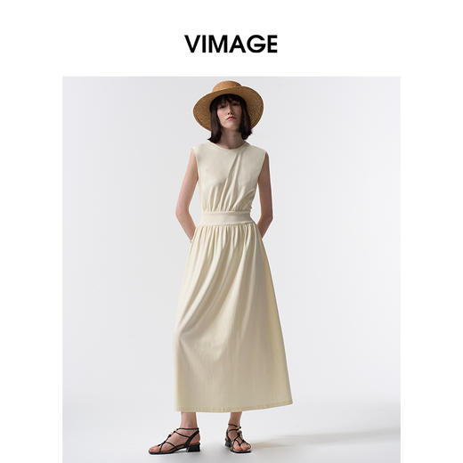 VIMAGE纬漫纪度假风棉质温柔收腰显瘦黄油色连衣裙2026夏季新款V2507209 商品图0