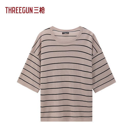 Threegun三枪 彩条莱赛尔圆领女衫-T20199A01 商品图1