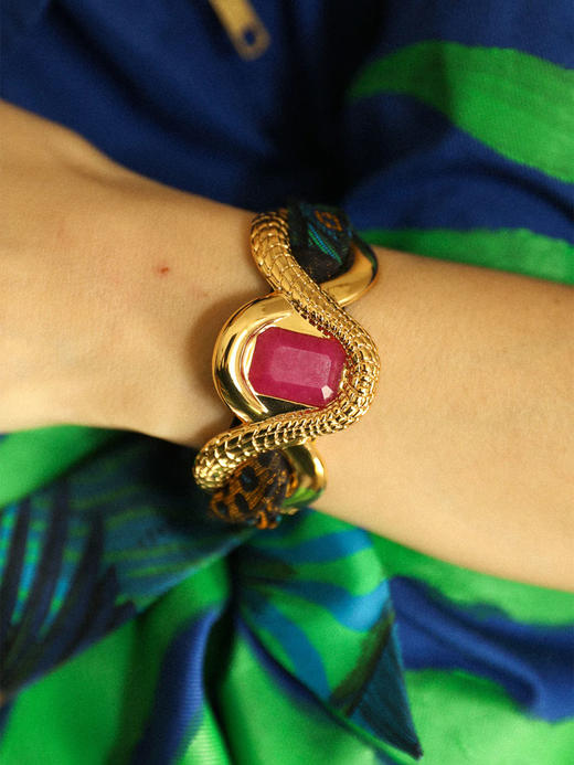 订购8周到｜AN-NEE-Caïman avec Agate rose-幻境霓彩 4cm 丝巾手镯［法国设计师］ 商品图0