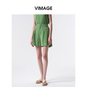VIMAGE纬漫纪莫代尔舒适休闲百搭显瘦直筒简约森林绿短裤2026夏季新款V2505220