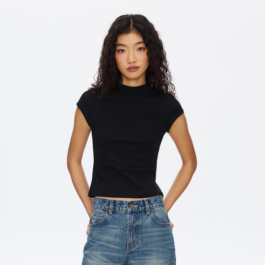 Oneup强捻小高领小飞袖T恤 商品图1