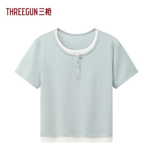 Threegun三枪 零碳莱赛尔棉罗纹拼接短袖女衫-T20184A01 商品图2