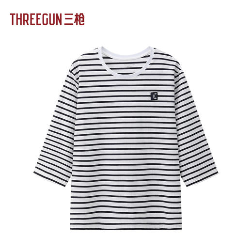 Threegun三枪 彩条冰泉棉圆领中袖女衫-T20197A01 商品图1