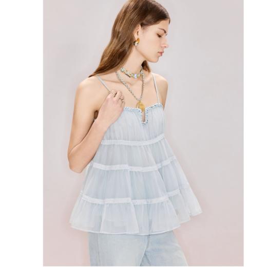 玛克门店发货：年春季新款华丽浪漫感吊带上衣伞摆a字娃娃上衣甜美(货号:MF80TP011) 商品图1