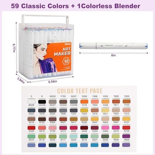 【超高品质】美国高端品牌 Wakoud 60色双头艺术马克笔 带便携盒 绘画/着色 书籍绘画 卡片制作  2026年新款 商品图3